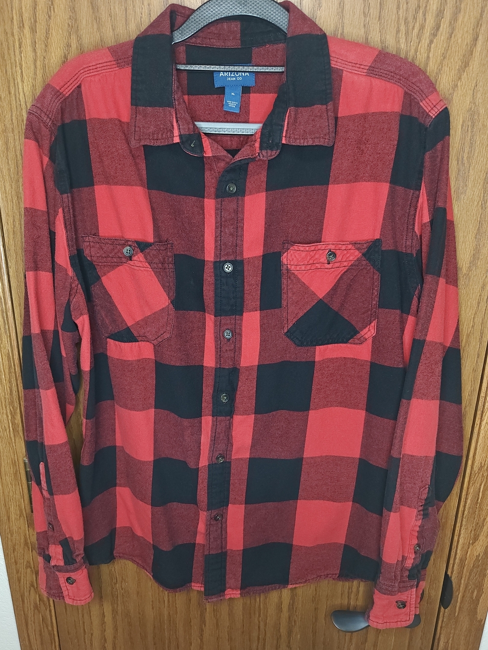 Men's Arizona Jean Company Red & Black Buffalo Plaid Flannel Shirt, Size XL